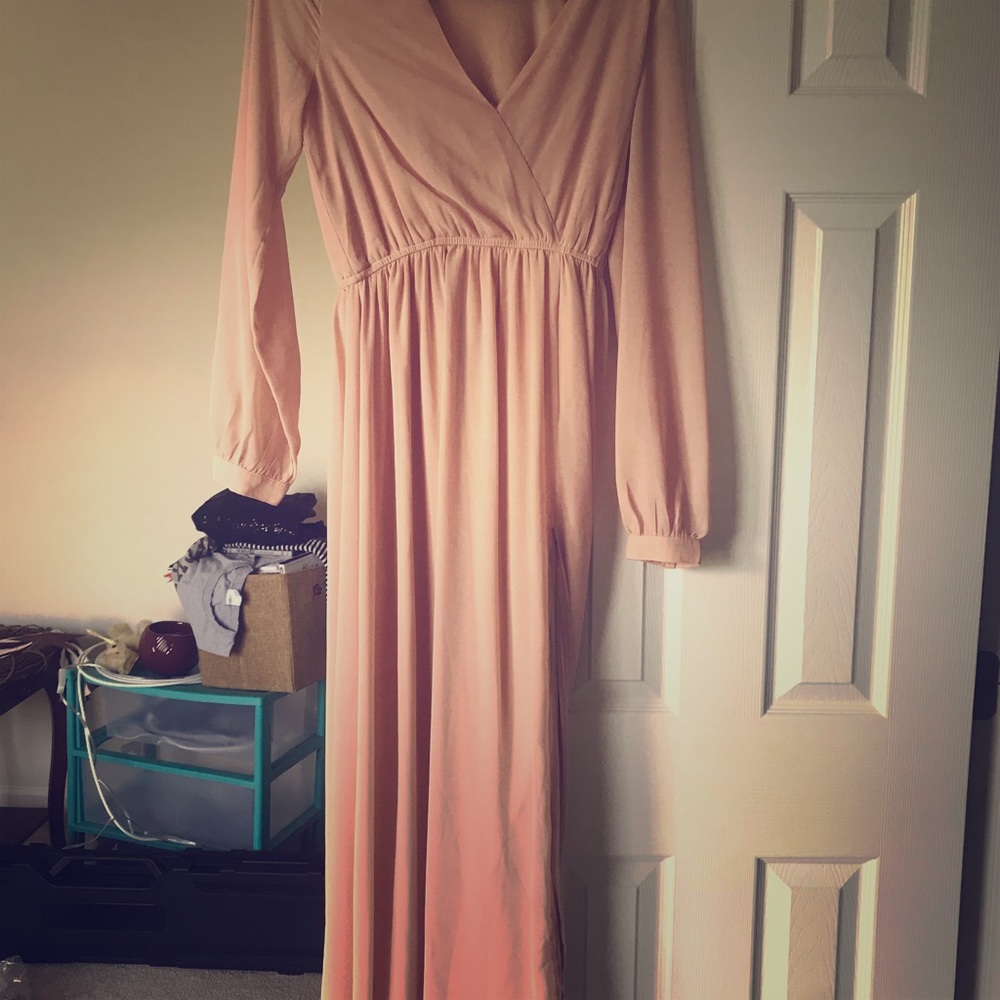 Lulus blush pink bridesmaid dress